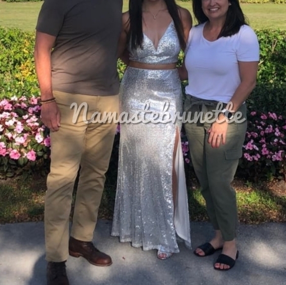 Nwt Lulu's Spotlights Shining Silver Sequin Two-Piece Maxi Dress - Picture 10 of 14